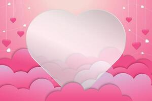 Valentine Romantic Pink Background with Heart Shapes and Clouds vector