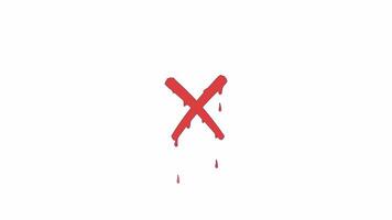 Red x cross symbol with dripping paint effects 2D object animation. Prohibition forbidden. Horror style cartoon 4K , alpha channel. Crossed out sign animated flat item on white background video