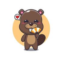 beaver mascot cartoon character illustration with hand fan. vector