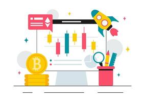 Blockchain and Cryptocurrency Trading Illustration with Bitcoin, Digital Assets, and Financial Technology vector