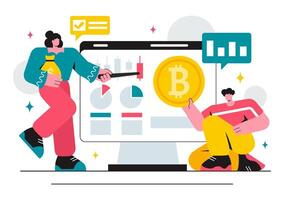 Bitcoin and Cryptocurrency Wallet Illustration with Blockchain Technology and a Stack of Digital Coins vector