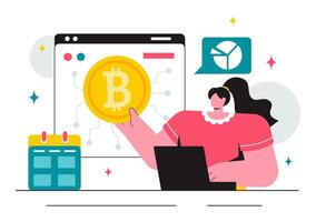 Bitcoin Wallet Illustration Featuring Cryptocurrency Coins, Blockchain Technology, and Digital Finance in a Flat Style Background vector