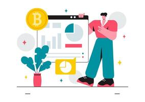 Cryptocurrency Market Illustration with Bitcoin, Digital Coin Wallets, and Blockchain Finance vector