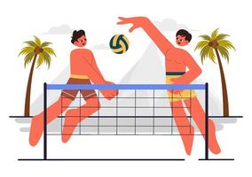 Illustration of Summer Beach Volleyball with Players and Net vector