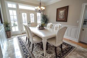 Modern interior design showcasing open living space with large windows and elegant furnishings photo