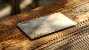 Card lies on polished hardwood floor in a home hallway during the afternoon light photo