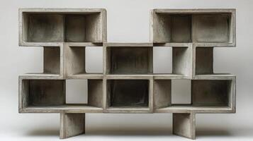Unique modern concrete shelving unit showcasing industrial design and geometric structure photo