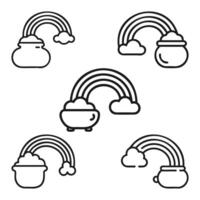 Set of line art Rainbow and Pot icon on white background vector