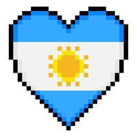 Argentina flag with heart shape in pixel art style vector