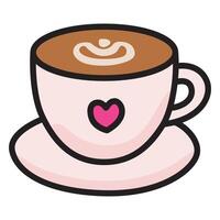 Hand Drawing of Cup of Coffee with Heart and Inviting Details vector