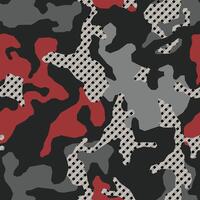 Stylish camouflage seamless pattern. Abstract modern military camo. Urban texture. Black, gray and red color background vector