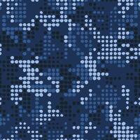Digital camouflage seamless pattern for your design. Navy blue halftone dots camouflage, military fabric. Camo texture. vector
