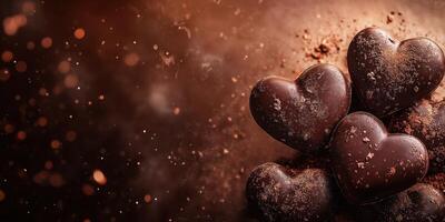 Heart shaped chocolates dusted with cocoa powder photo