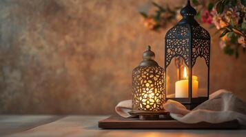 Traditional lanterns with intricate patterns photo