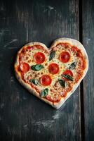 Heart shaped pizza with melted cheese photo