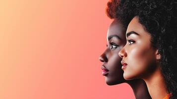 Side profile of two women looking forward photo