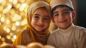 Smiling boy and girl in traditional attire photo