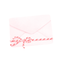 Watercolor painting of a white envelope in pink tones with a white-red string tied at the bottom. png