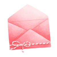 Watercolor painting of a red envelope with a red and white rope tied at the bottom. png