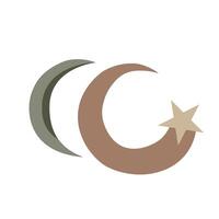 Celestial elements featuring crescent moons and stars, in a harmonious palette of medium brown, sage green, dark olive, and warm beige, perfect for elegant and nature-inspired designs vector