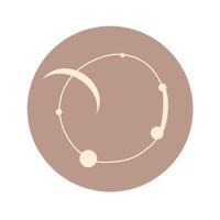 Celestial featuring planets, a moon, crescent moon, and orbits, in soft pinkish brown and golden yellow, perfect for dreamy and elegant cosmic designs vector