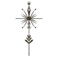 Celestial featuring a starburst, sun, orbit shapes, and botanical elements in deep taupe, fit for tattoo designs, wall art, decorative prints, patterns, fabric design vector