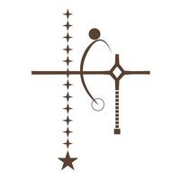 Celestial elements featuring starburst, stars, squares, crescent moon, and planets, in deep brown perfect for modern cosmic designs, astrology, home decor, branding vector