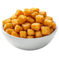 Small Square Tater Tots in a Rustic Serving Bowl png