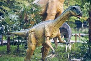 Therizinosaurus is a predatory dinosaur species with hypertrophied nails, the strangest dinosaur from the very end of the Cretaceous period. Close-up with copy space photo