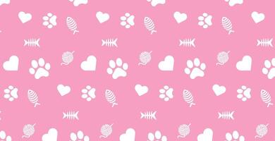 Cat toy, fooprint pattern. Hand drawn sketch doodle kitty cute element on white background. Fish bone, footprint, cat toy element. Pet veterinary pattern vector