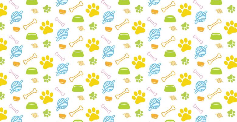 Dog, cat paw and bone pattern illustration. Animal, pet, wallpaper, white, background