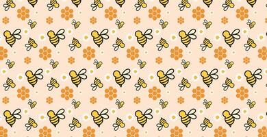 bee cartoons pattern with abstract beehive honeycomb on white background. Bee illustration vector