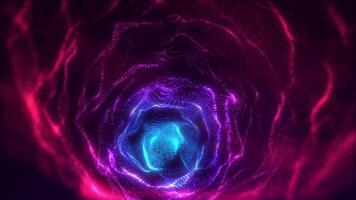 Digital futuristic tunnel or travel through time and space at high speed, moving bright neon lines video