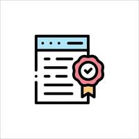 A certificate icon with a seal and a check mark vector