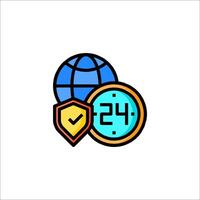 A globe and clock icon with a shield vector
