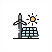 A solar panel and wind turbine icon vector