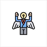 A man with wings holding up a light bulb vector