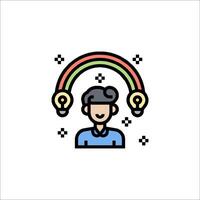 A man with a rainbow light bulb above his head vector