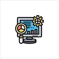 A computer monitor with a magnifying glass and a graph vector