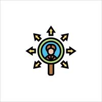 A person looking through a magnifying glass with arrows pointing to it vector