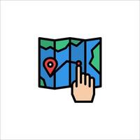 Hand pointing at map icon on white background vector