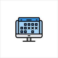 A computer screen with a keyboard and a mouse vector