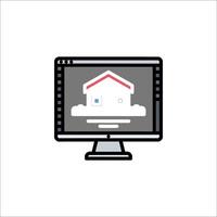 A computer monitor with a house on it vector