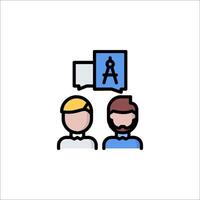 Two people are standing next to each other with a speech bubble vector