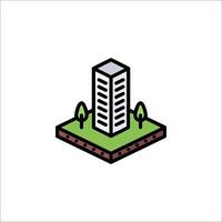 A building with trees and grass on it vector