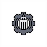 A city building in the center of a gearwheel vector