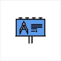 A blue sign with a pencil and a ruler on it vector