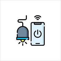 A phone and a light bulb are connected to a wifi signal vector