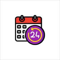 Calendar icon with 24 hours and a clock vector
