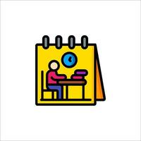 A person sitting at a desk in front of a calendar vector